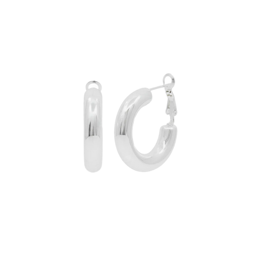 Silver hoop earrings on a white background