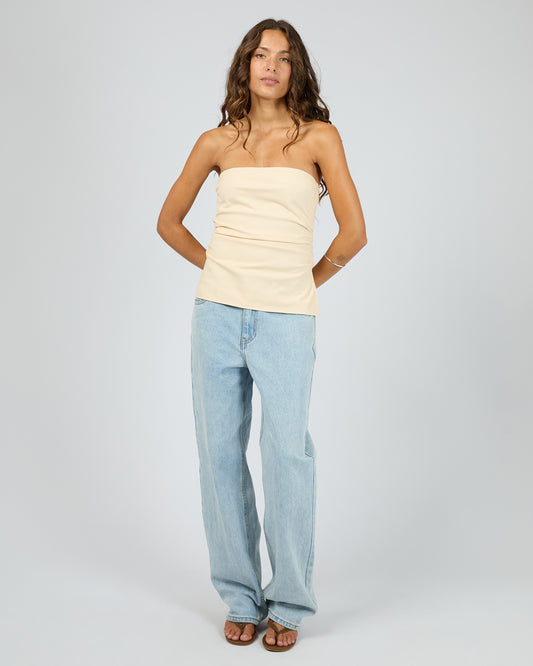 Lily Strapless Top Butter Full Body Front View - The Rose Edit