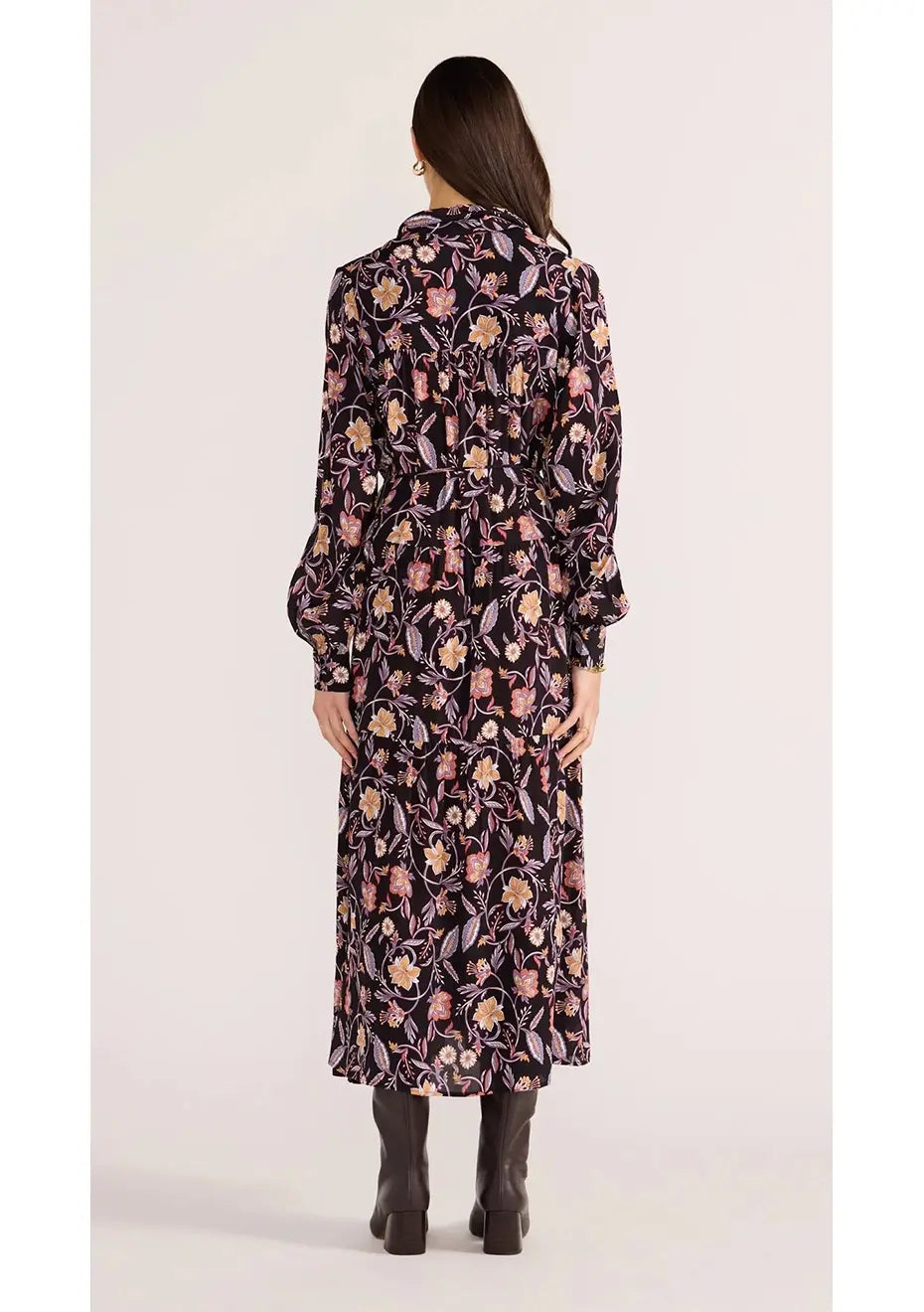 Regal Long Sleeve Midi Dress | Black