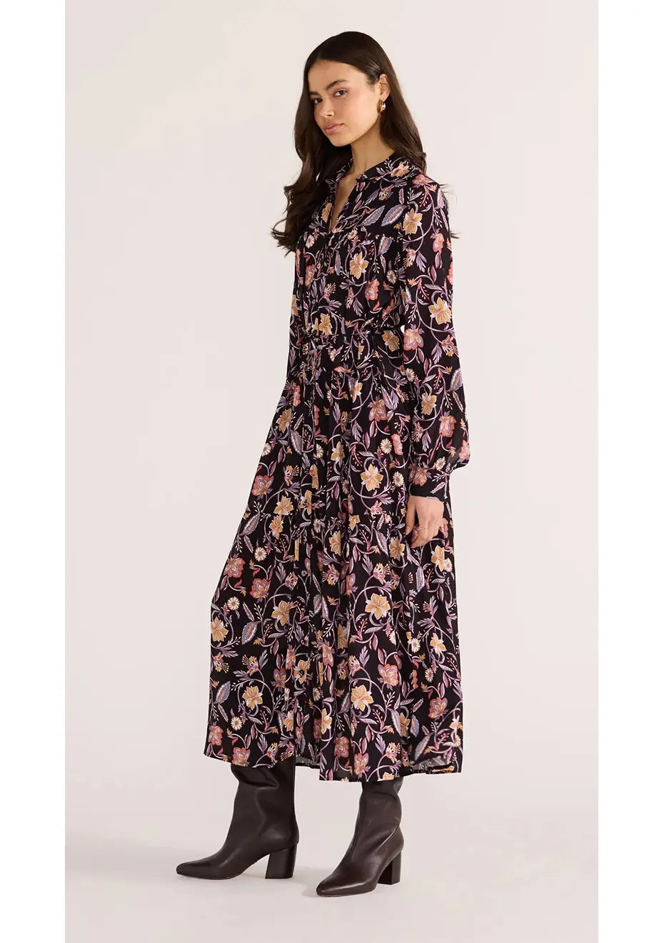 Regal Long Sleeve Midi Dress | Black