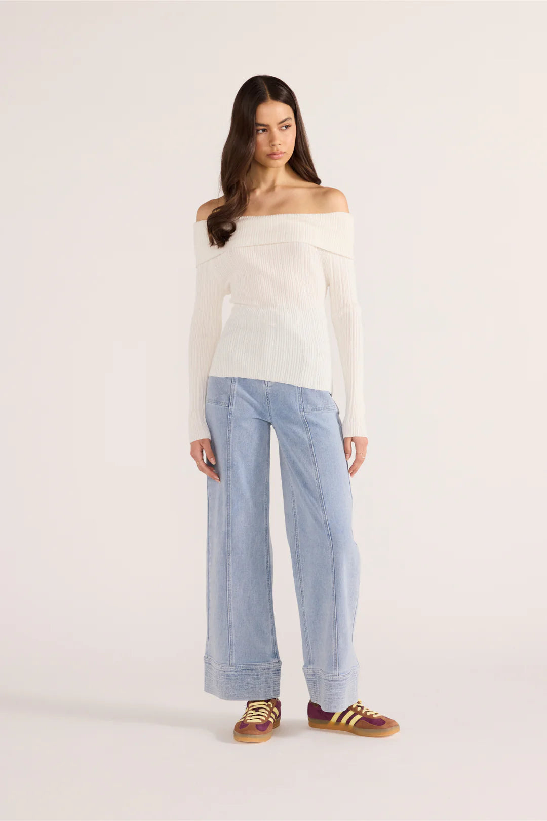 Zoe Off Shoulder Knit Top – Off White