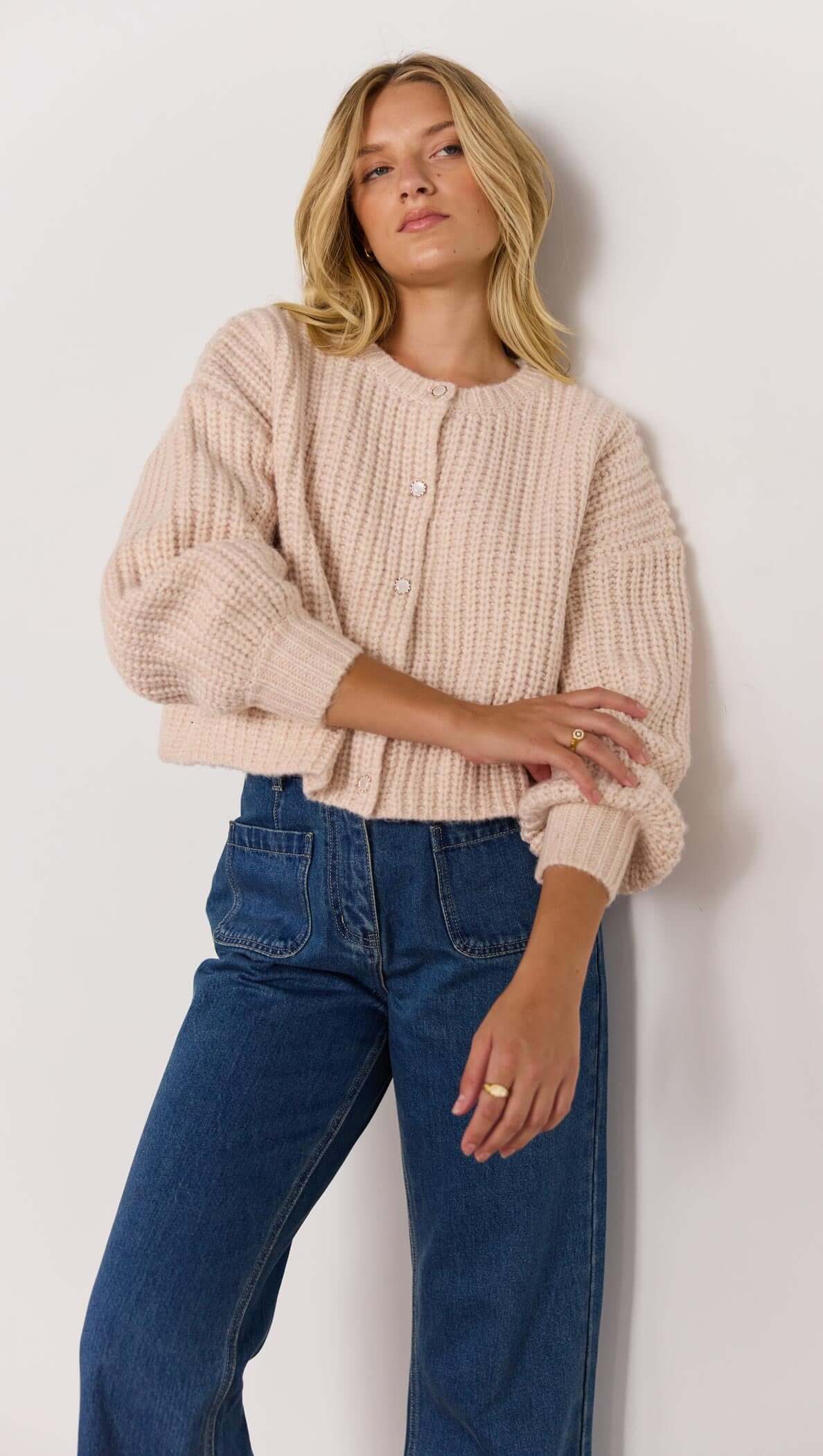 Marlo Chunky Knit Cardigan – Blush Pink