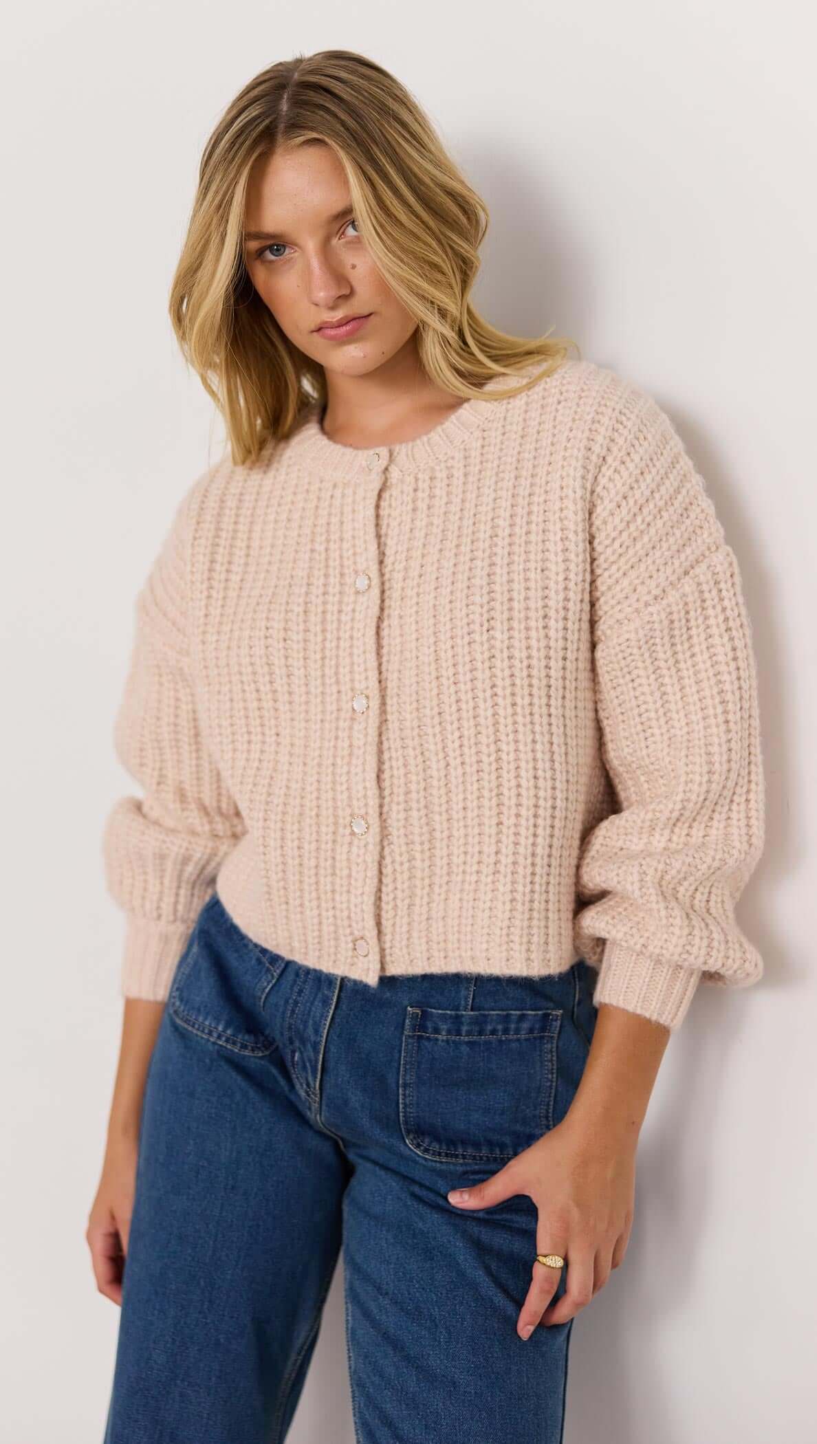 Marlo Chunky Knit Cardigan – Blush Pink