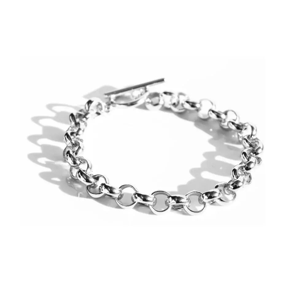 Silver chain bracelet on a white background