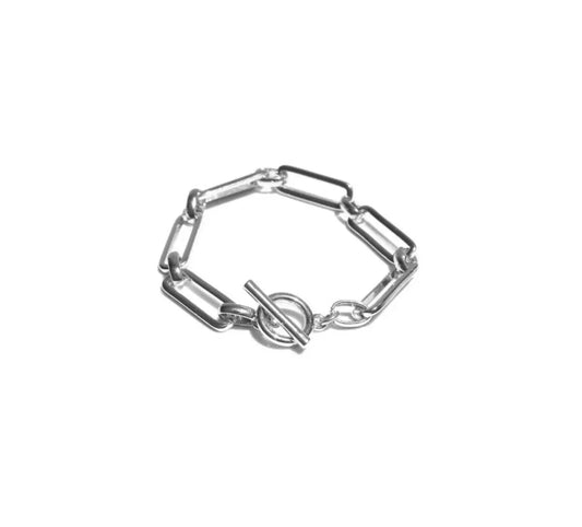 Silver chain bracelet on a white background