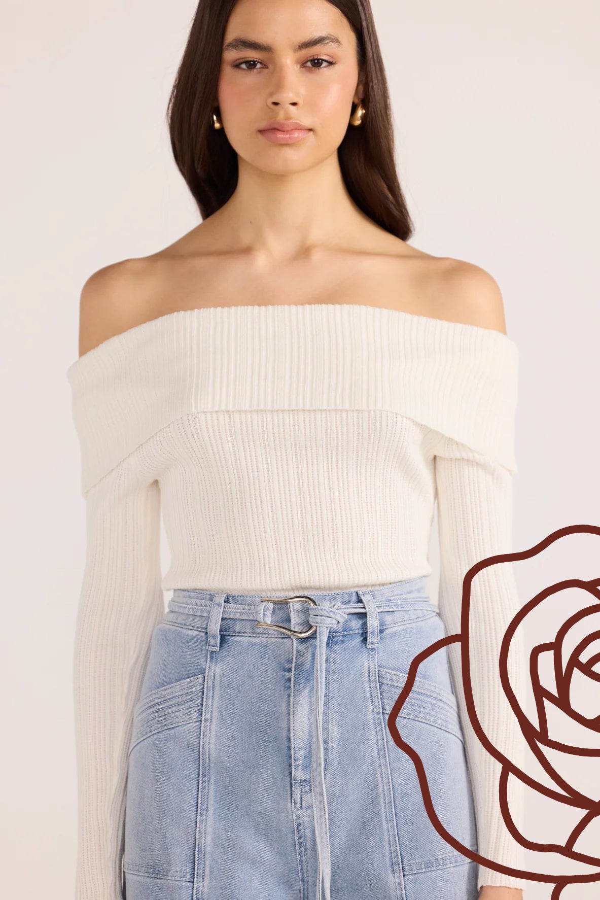 Zoe Off Shoulder Knit Top – Off White
