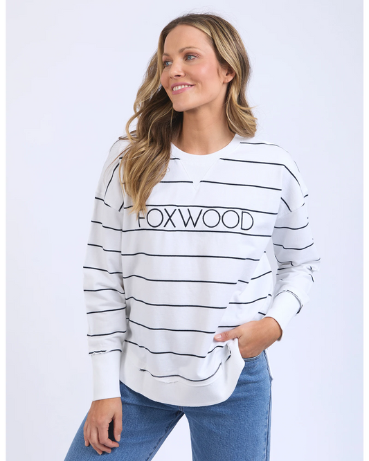 Classic Stripe Logo Crew – White & Navy