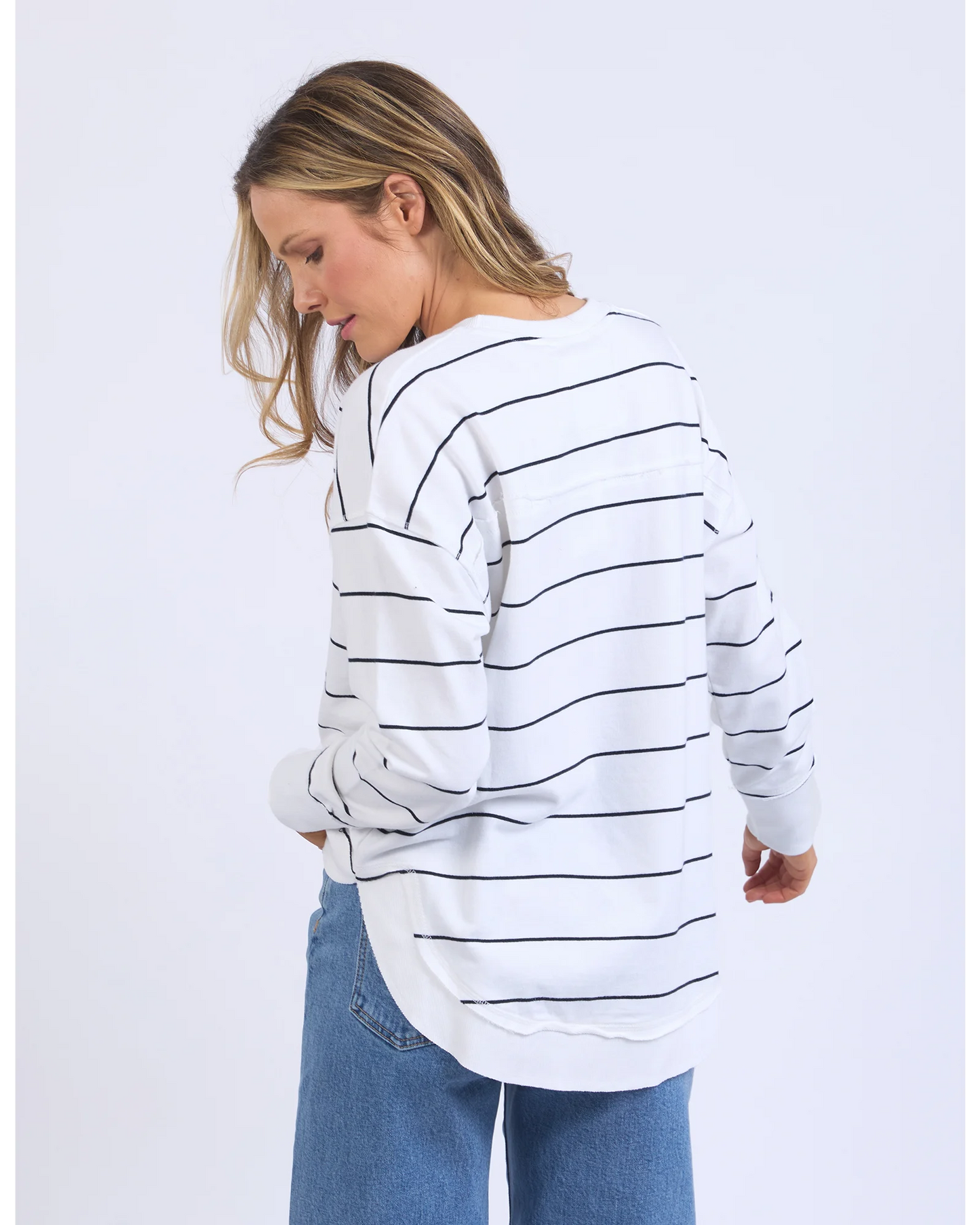 Classic Stripe Logo Crew – White & Navy