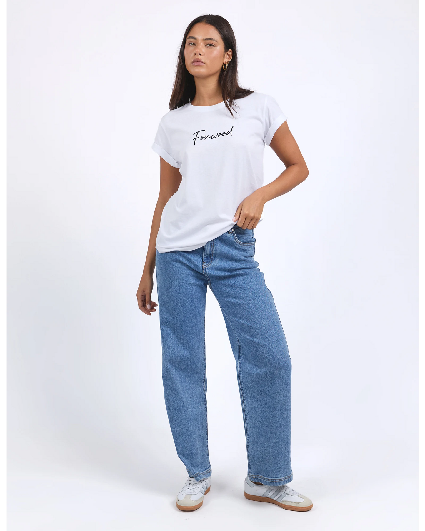 Signature Tee – White | Embroidered Cotton Logo T-Shirt