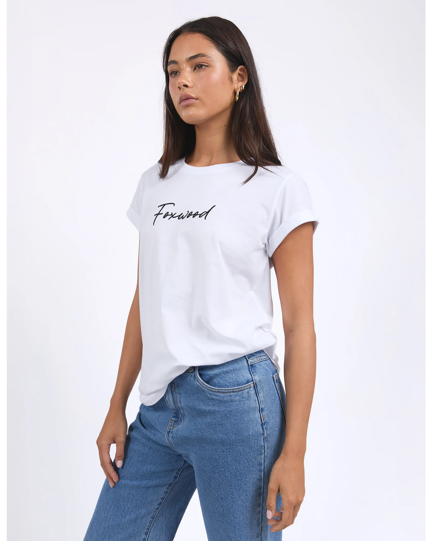 Signature Tee – White | Embroidered Cotton Logo T-Shirt