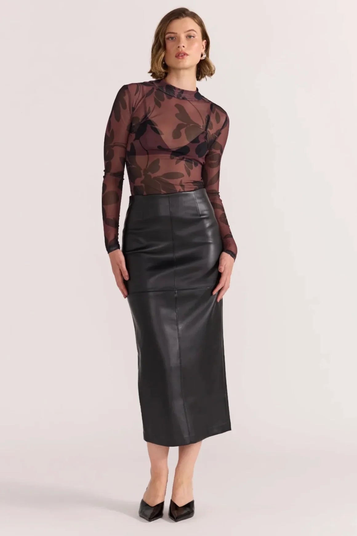 Edie Faux Leather Midi Skirt – Black