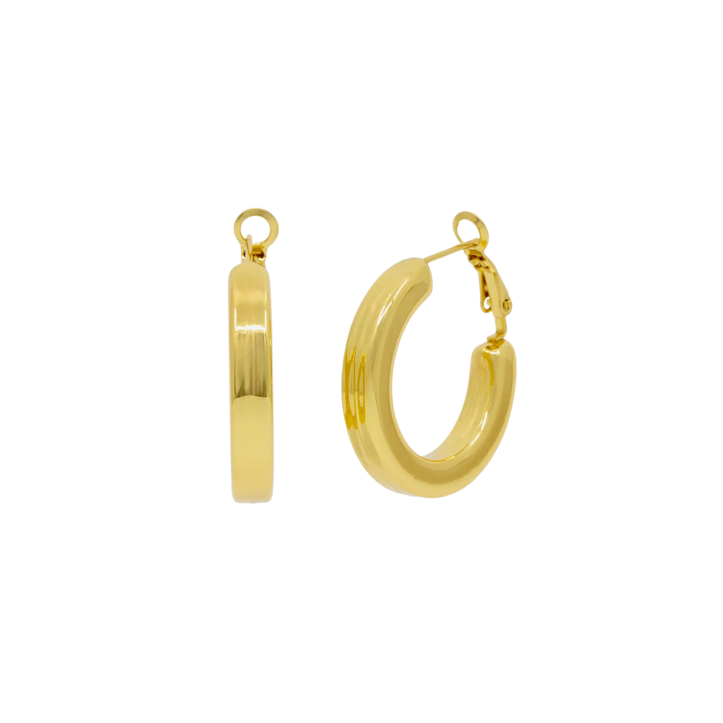 Gold hoop earrings on a white background