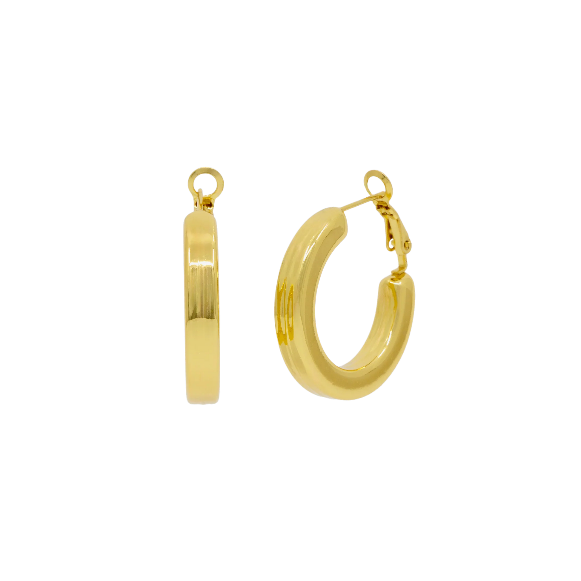 Gold hoop earrings on a white background