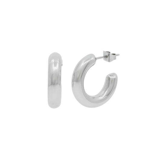 Silver hoop earrings on a white background