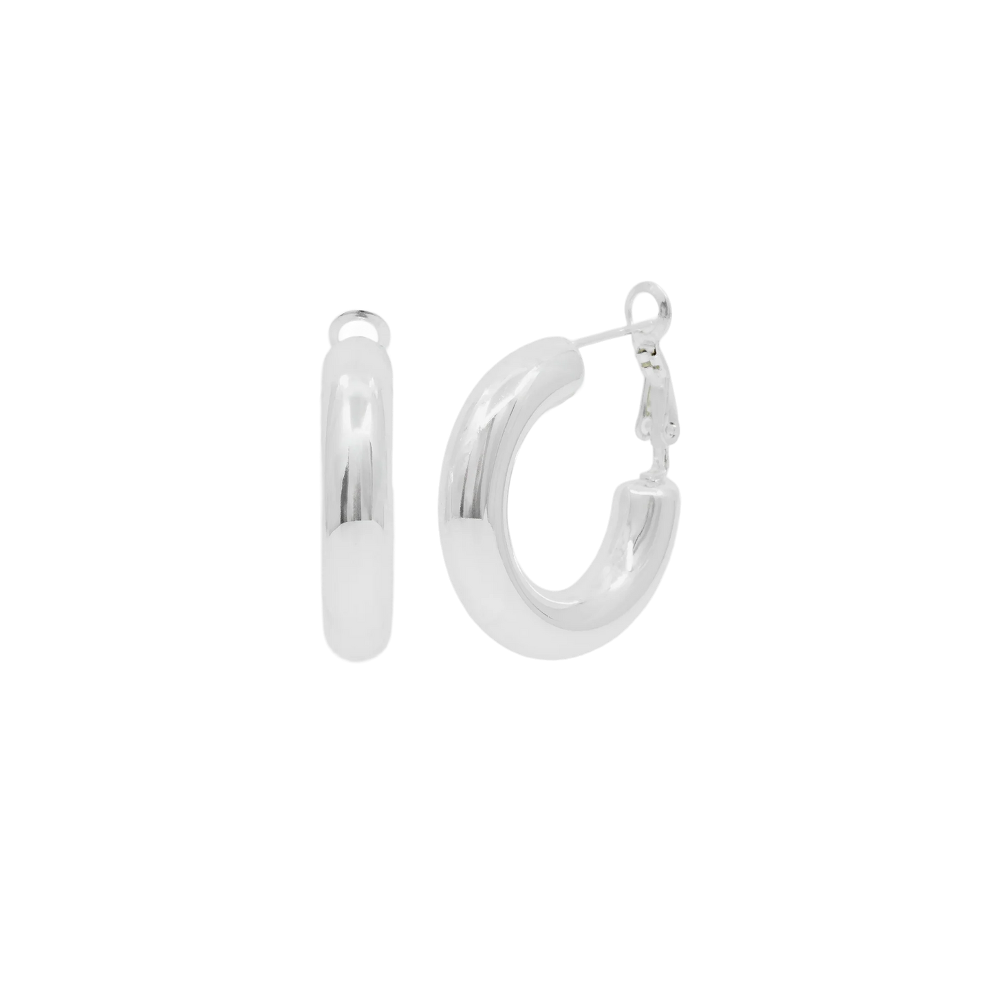 Silver hoop earrings on a white background
