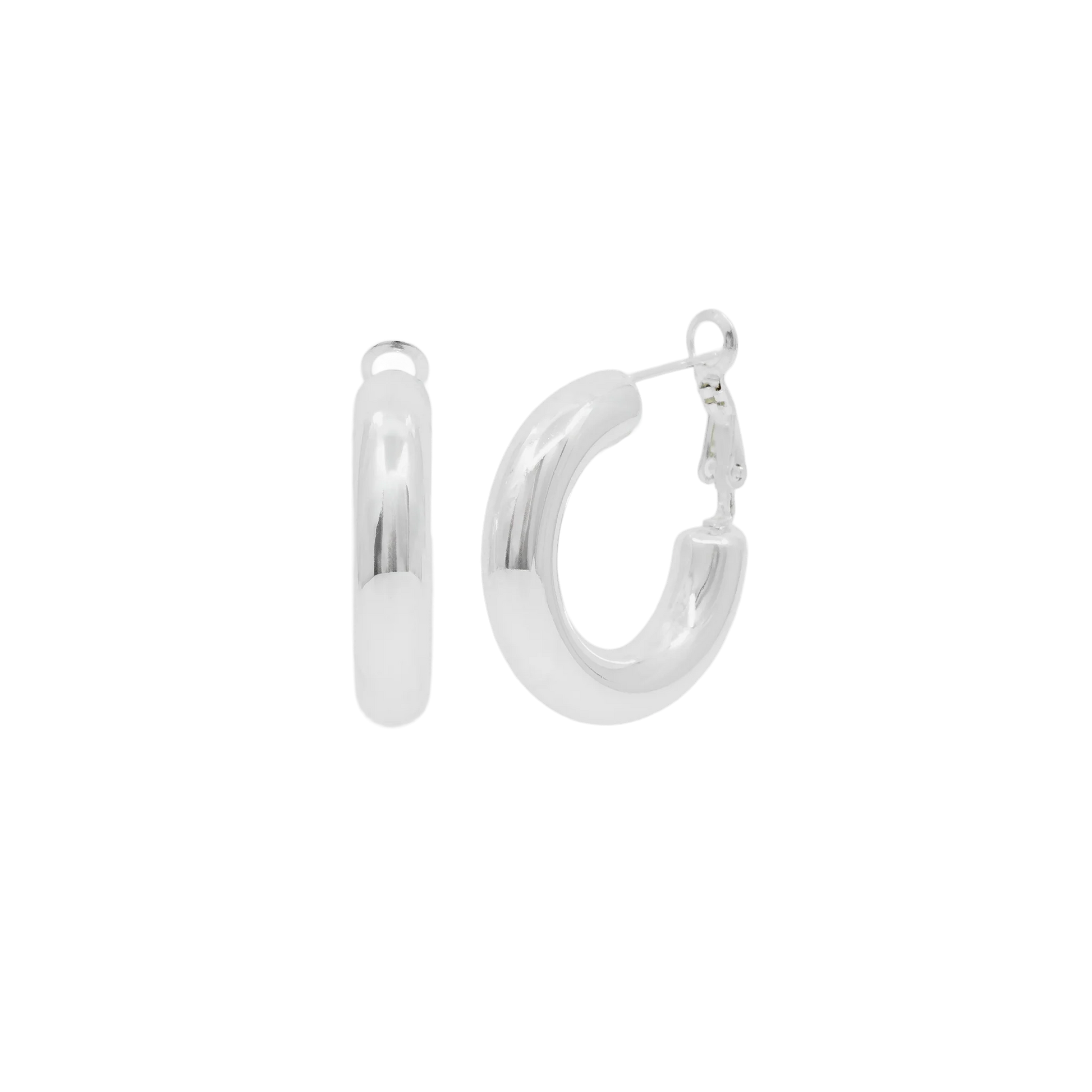 Silver hoop earrings on a white background
