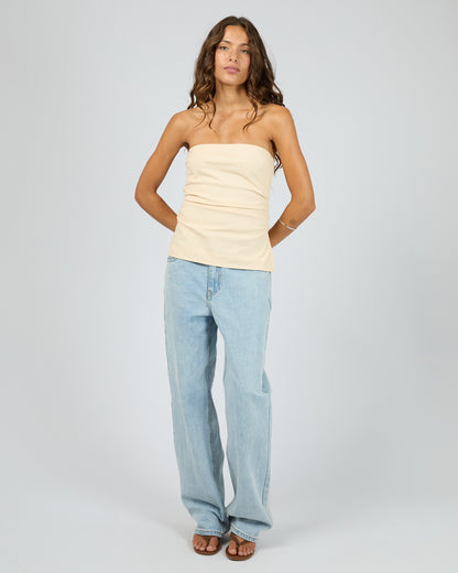 Lily Strapless Top Butter Full Body Front View - The Rose Edit