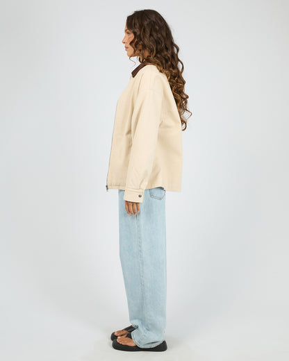 Rory Barn Jacket Chalk Full Body Side View - The Rose Edit