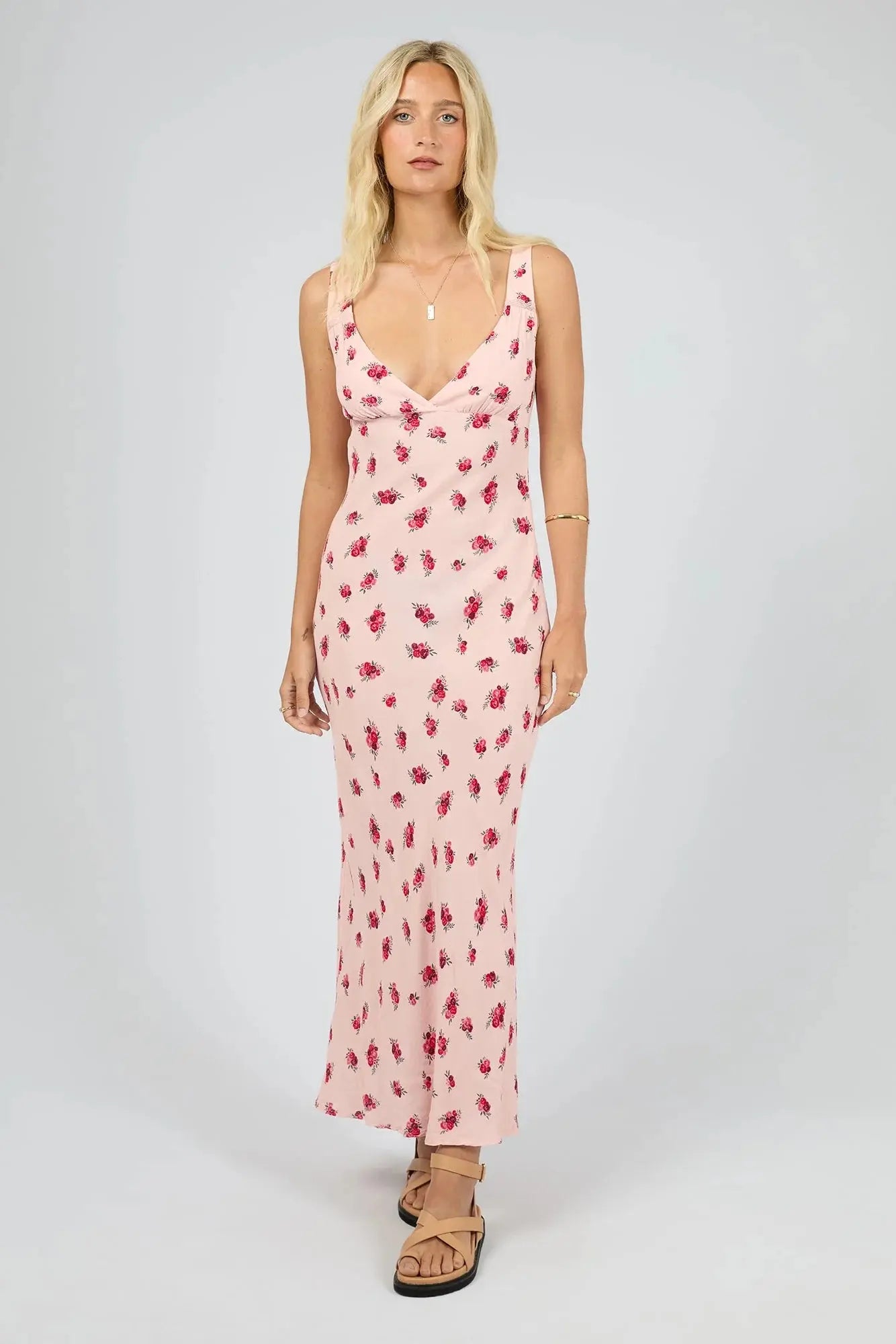 Scarlett Blush Floral Strappy V Neck Maxi Dress All About Eve