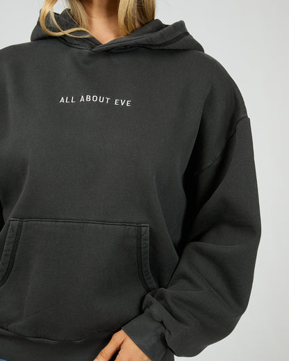 AAE Boxed Hoodie Washed Black - The Rose Edit. Close up detail view.