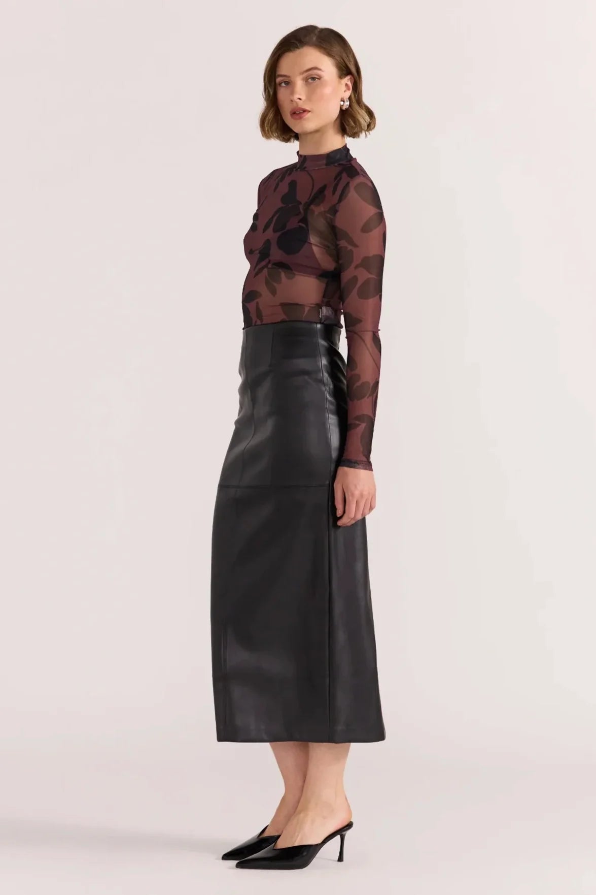 Edie Faux Leather Midi Skirt – Black