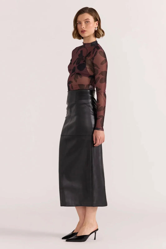 Edie Faux Leather Midi Skirt – Black