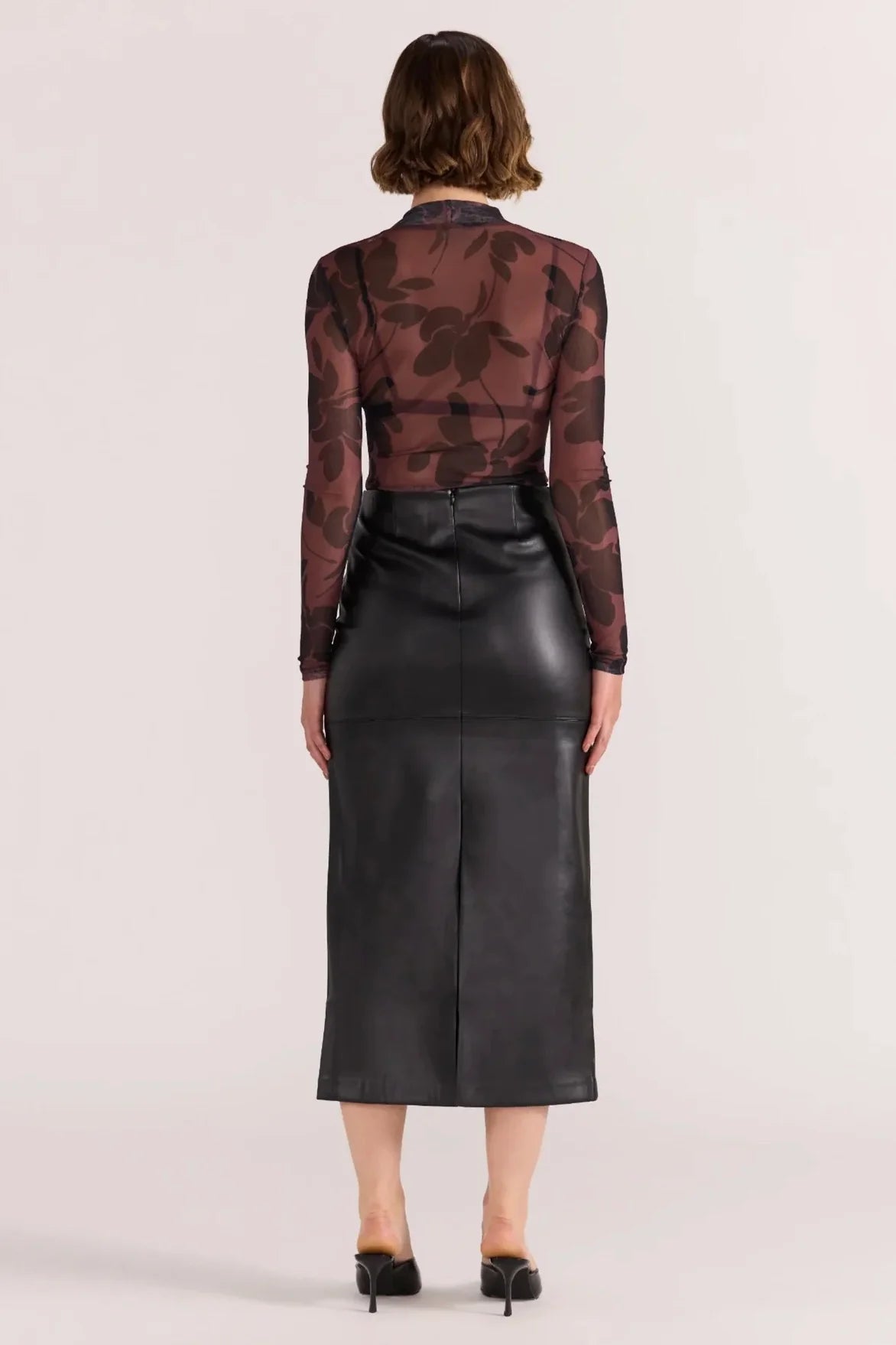 Edie Faux Leather Midi Skirt – Black