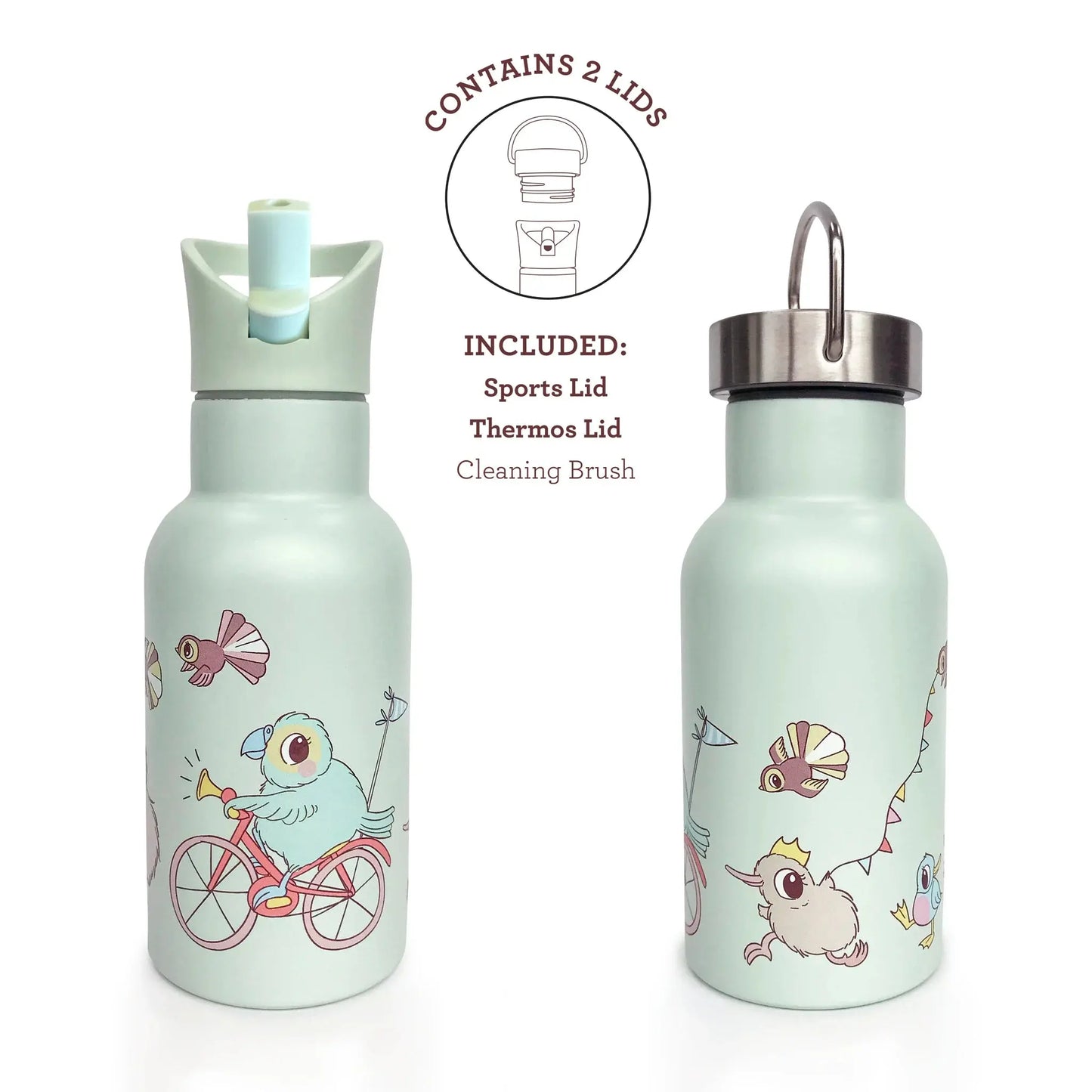 Kuwi Stainless Steel Drink Bottle + 2 Lids Illustrated Publishing