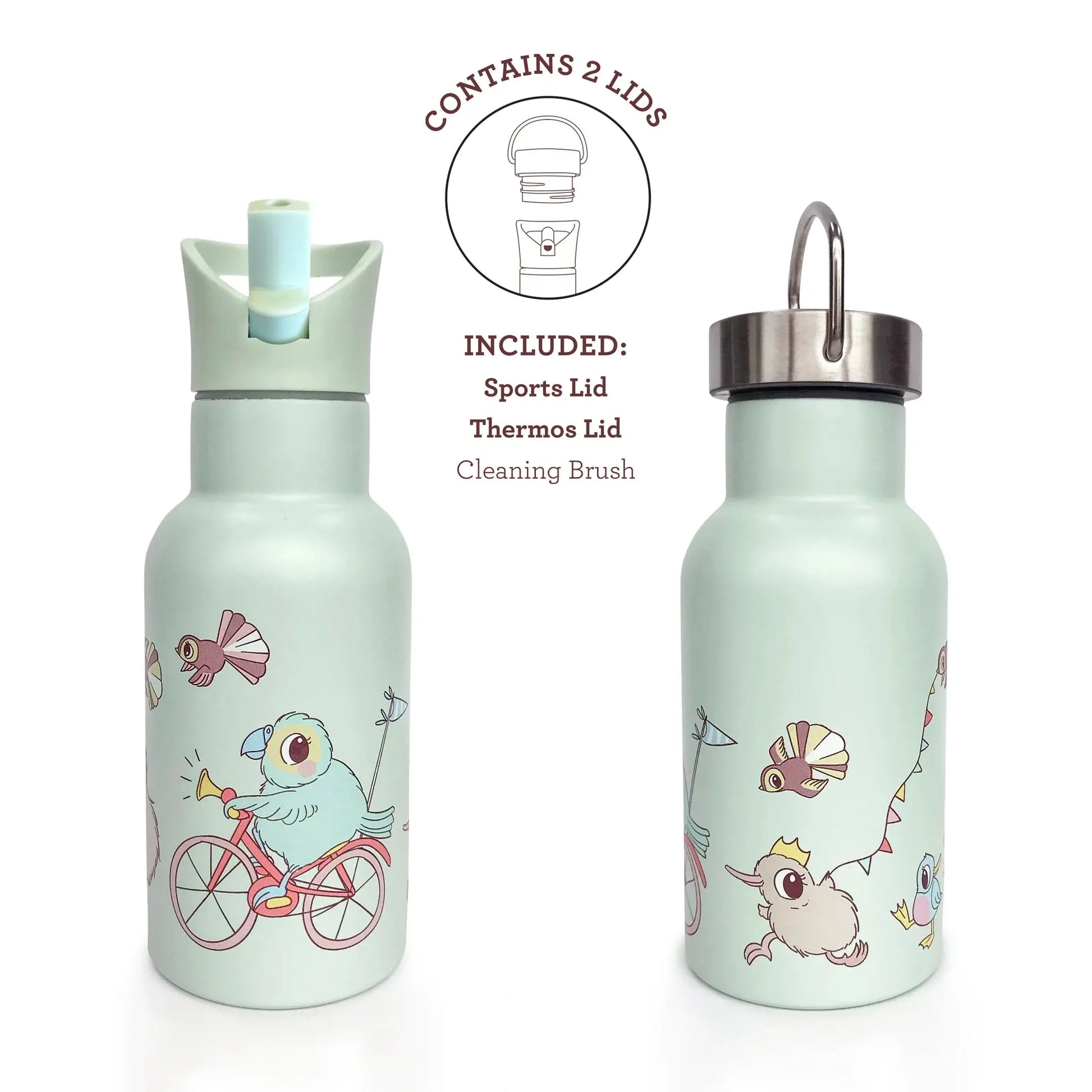 Kuwi Stainless Steel Drink Bottle + 2 Lids Illustrated Publishing