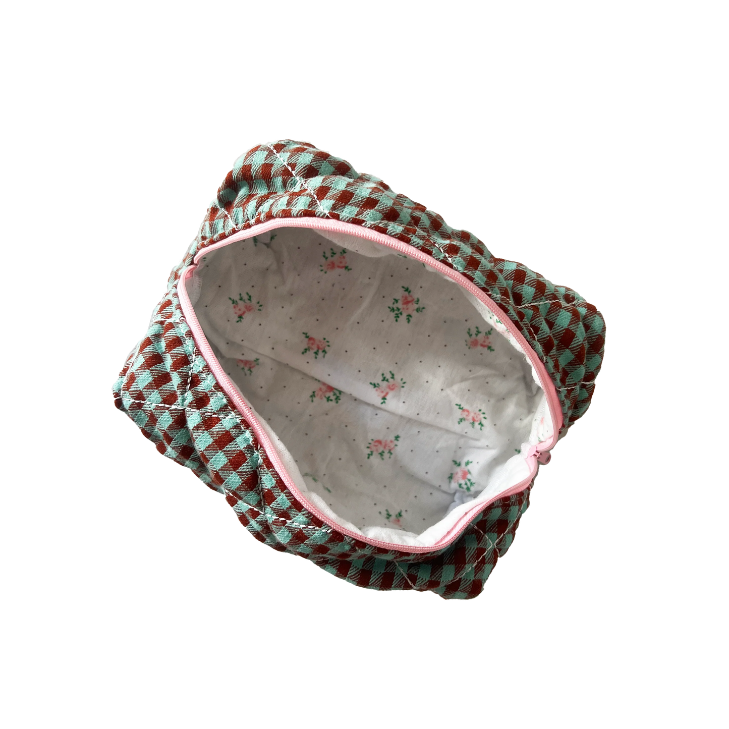 Fabric toiletry bag checkered pattern on a white background. Buttermilk Grace Carry All Bag Boysenberry Pie - The Rose Edit