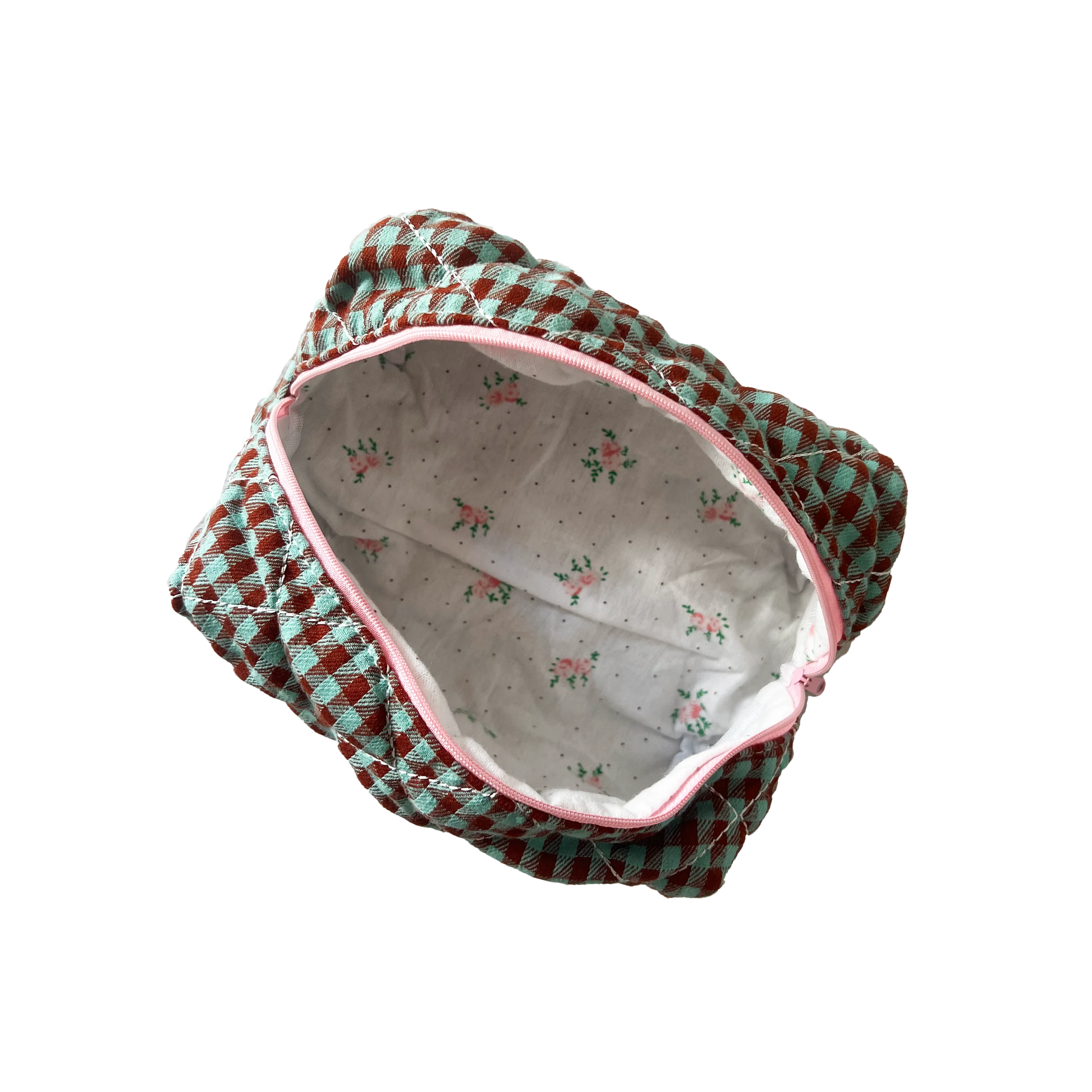 Fabric toiletry bag checkered pattern on a white background. Buttermilk Grace Carry All Bag Boysenberry Pie - The Rose Edit