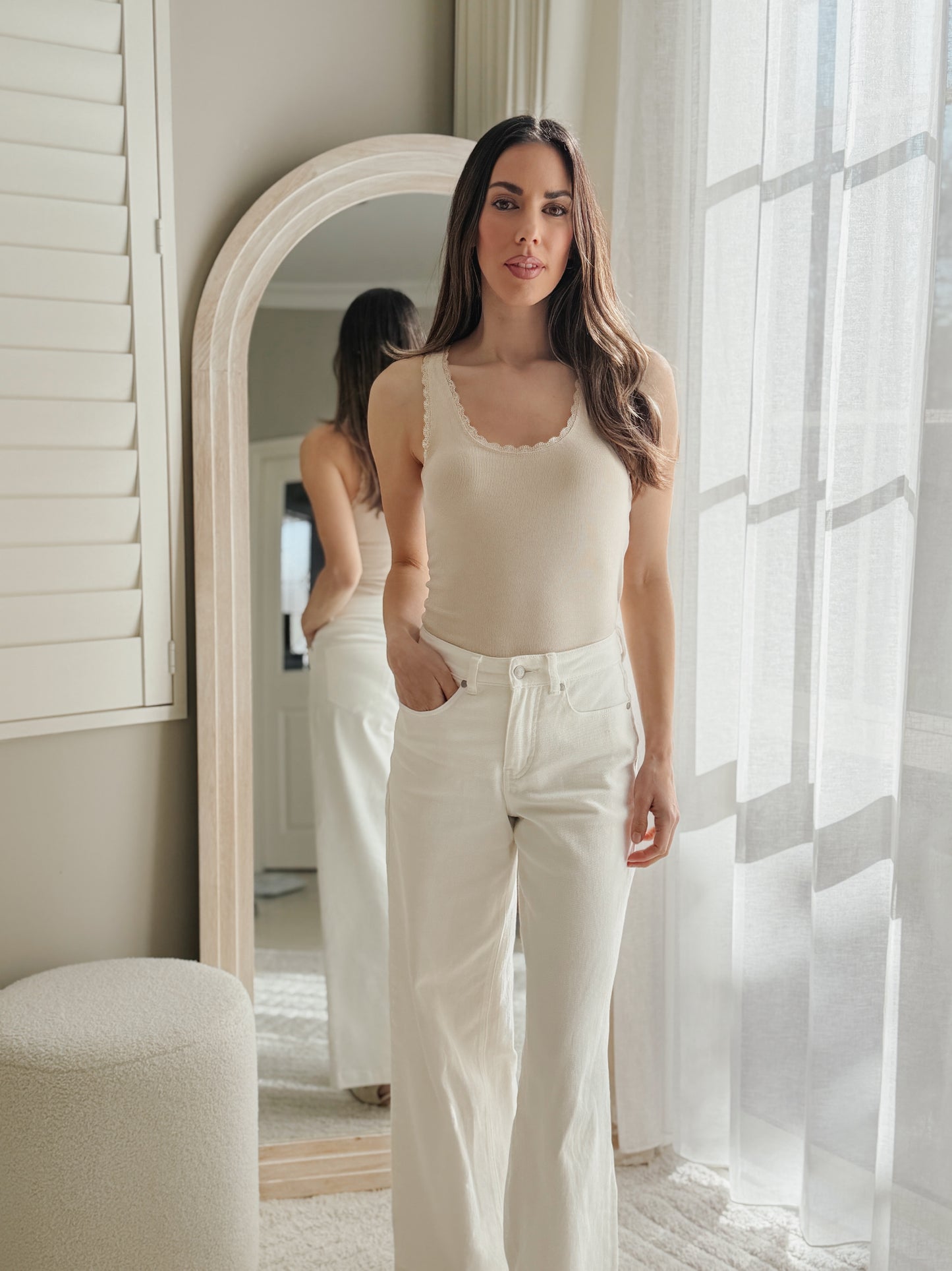 Washed Rib Lace Tank - Vanilla All About Eve