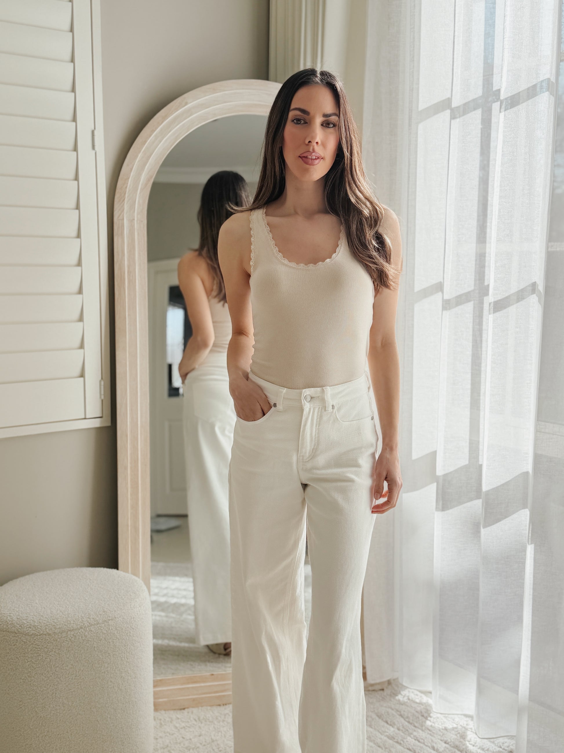 Washed Rib Lace Tank - Vanilla All About Eve