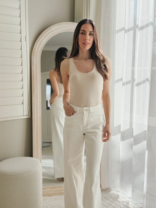 Washed Rib Lace Tank - Vanilla All About Eve