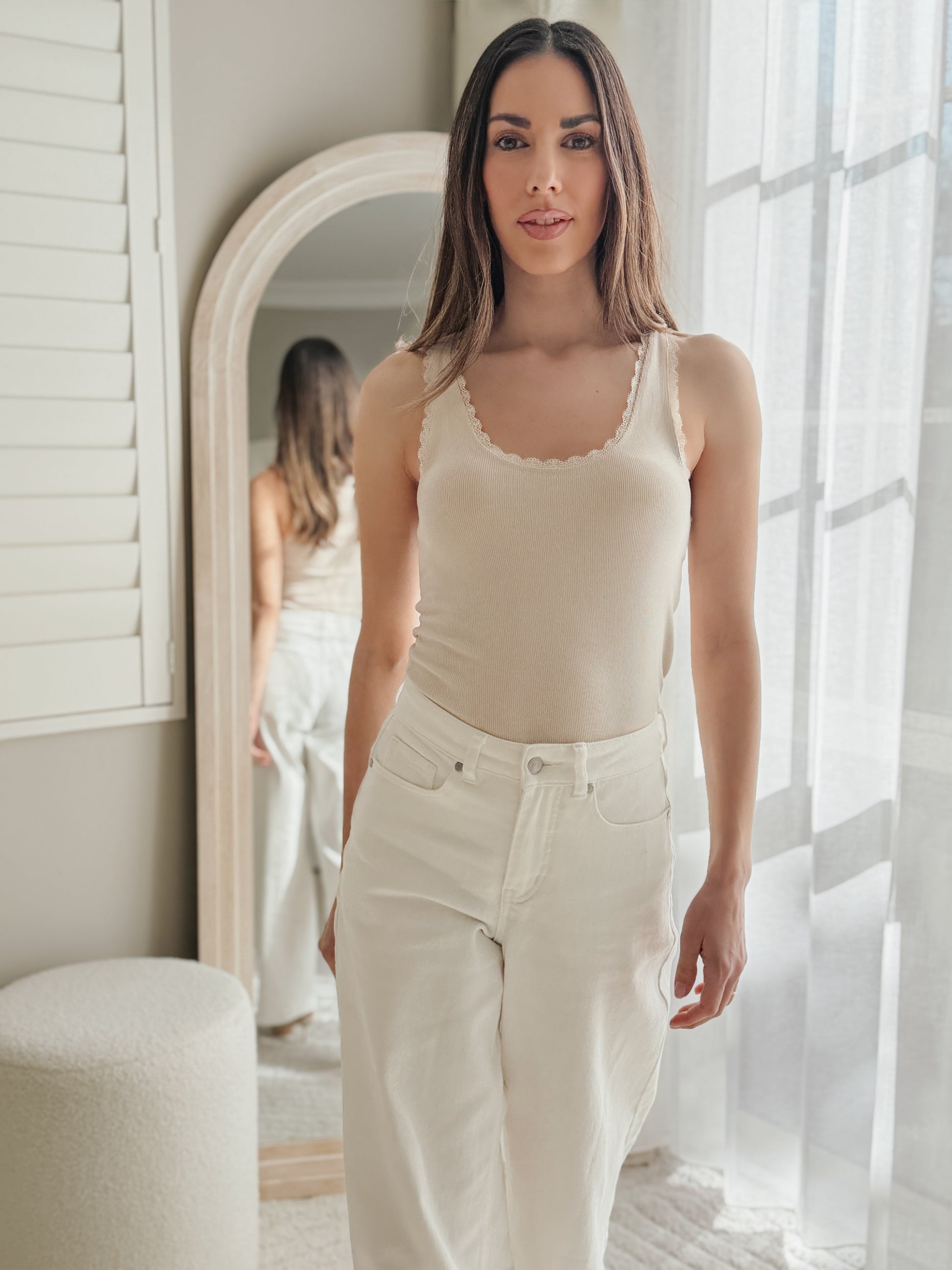 Washed Rib Lace Tank - Vanilla All About Eve