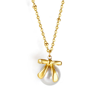 Bow Pearl Necklace - Gold The Rose Edit