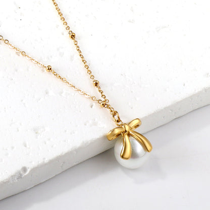 Bow Pearl Necklace - Gold The Rose Edit