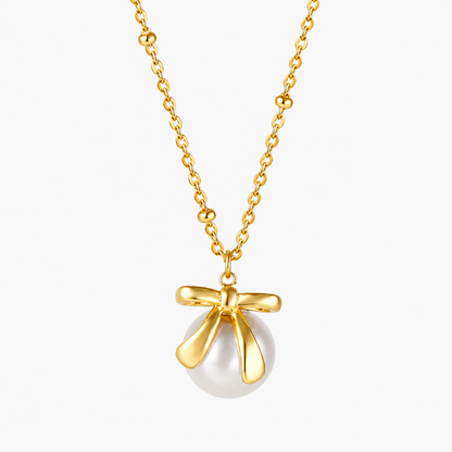 Pearl Bow Necklace - Gold The Rose Edit