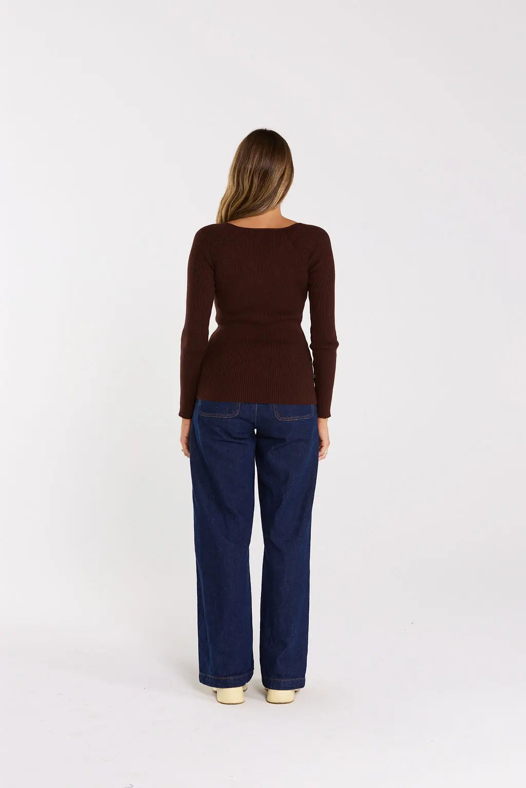 Loop Chocolate Ribbed LS Knit Top - The Rose Edit