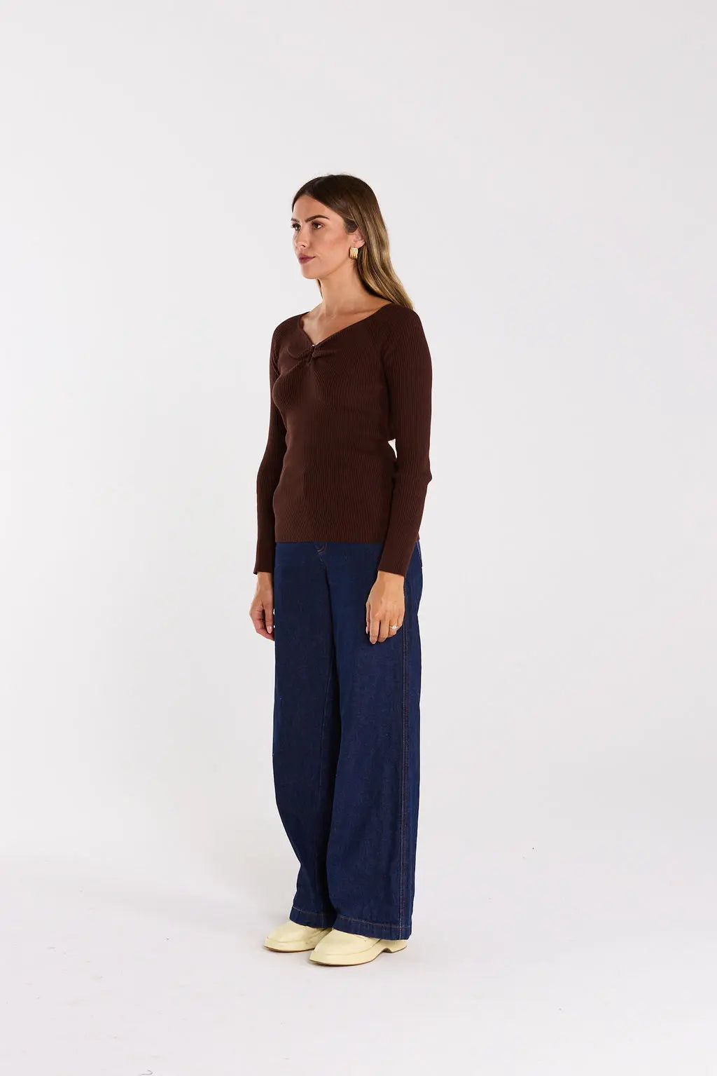 Loop Chocolate Ribbed LS Knit Top - The Rose Edit