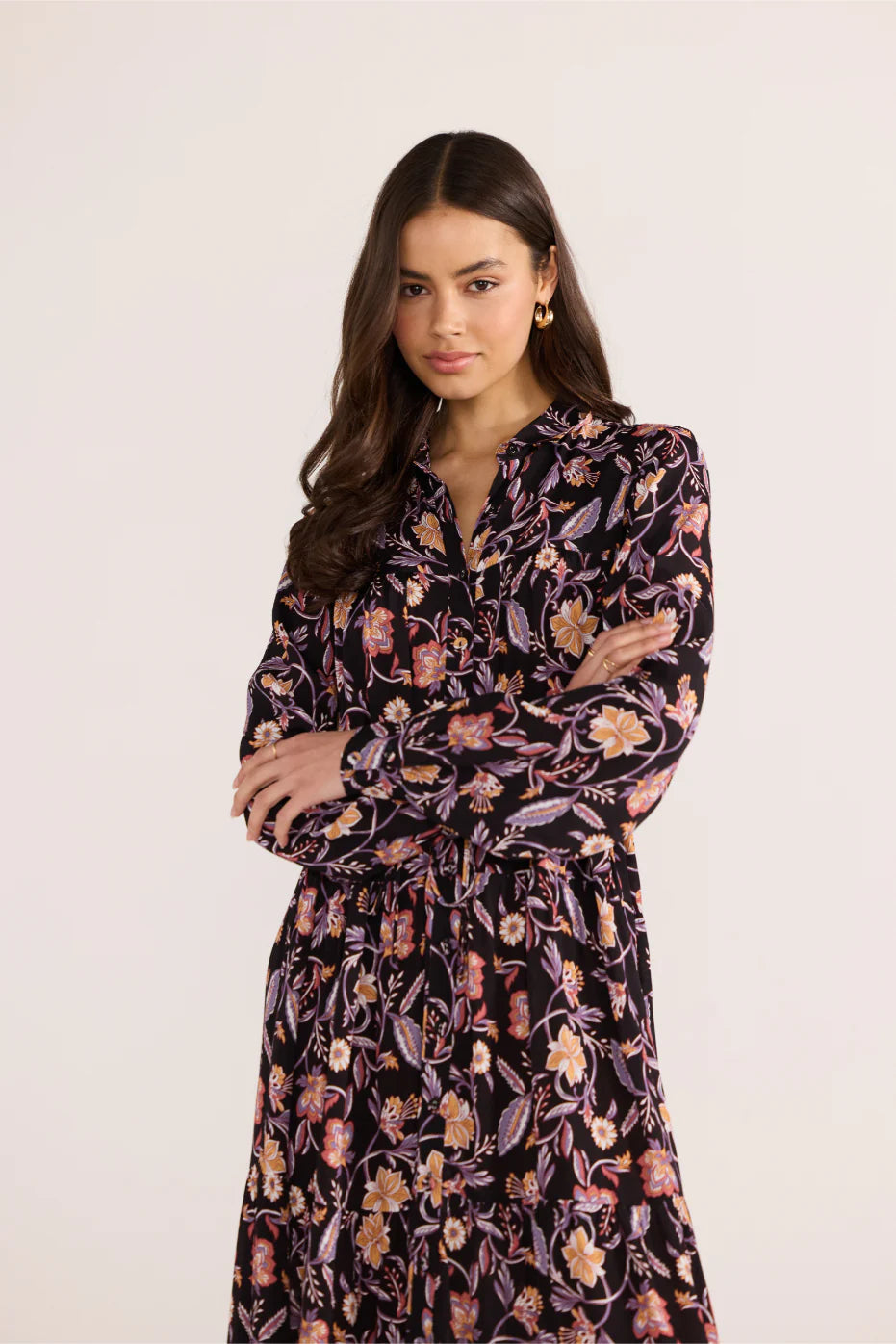 Regal Long Sleeve Midi Dress – Black