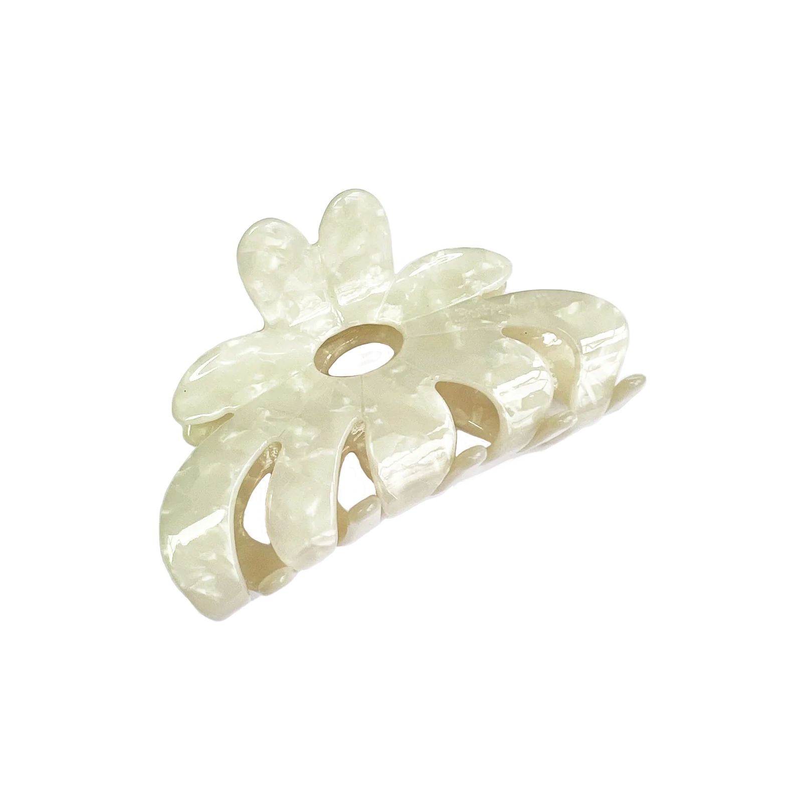Cream-colored hair clip with a floral design on a white background. Buttermilk Rebekah Claw Clip Classic Pearl - The Rose Edit