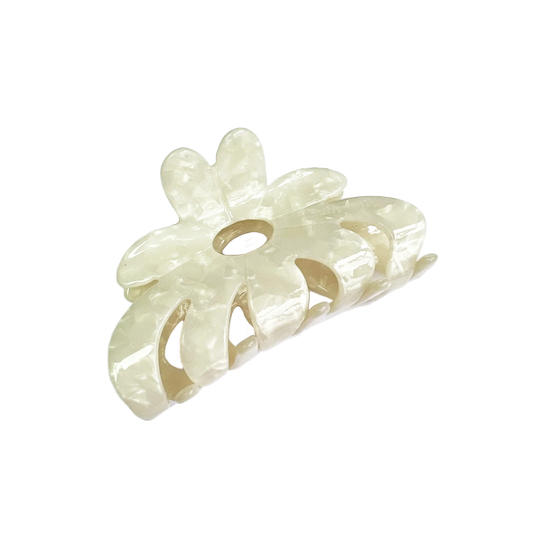 Cream-colored hair clip with a floral design on a white background. Buttermilk Rebekah Claw Clip Classic Pearl - The Rose Edit
