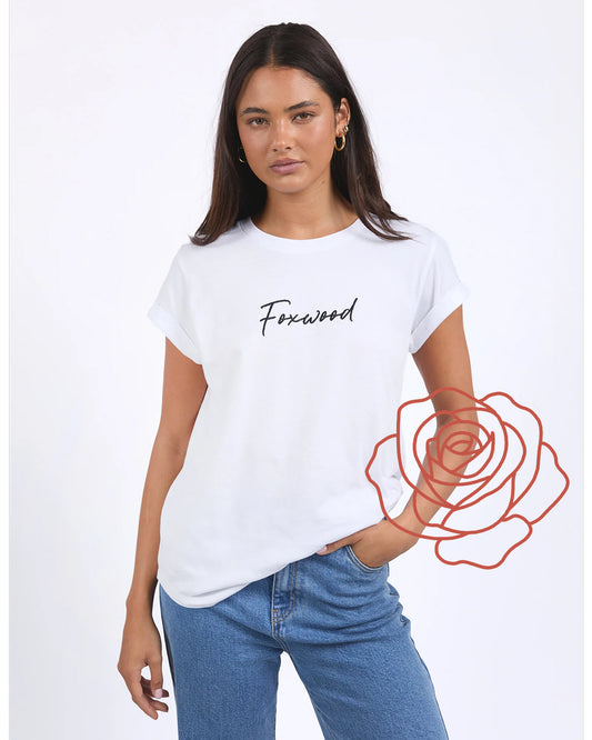 Signature Tee – White | Embroidered Cotton Logo T-Shirt