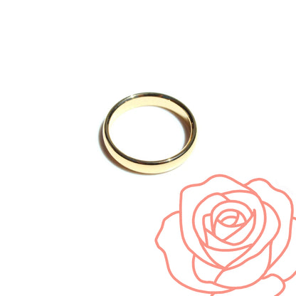 Gold ring on a white background with a red outline of a rose.