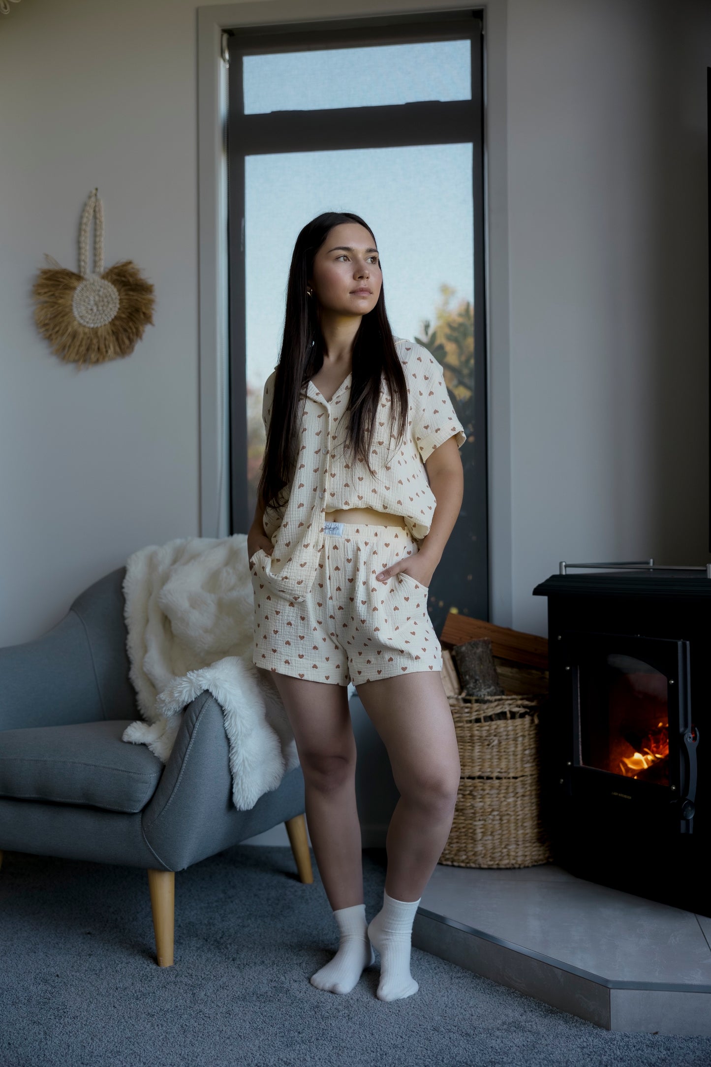 PJ Set - Caramel Hearts Goodnight Society