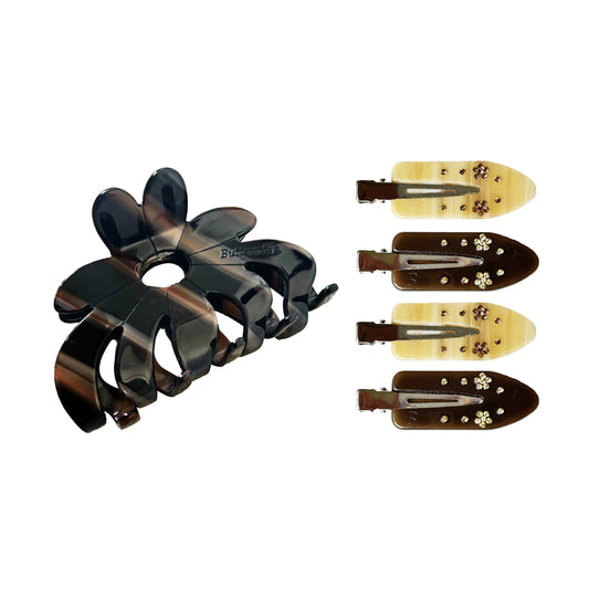 Set of black and brown hair clips on a white background. Buttermilk The Coffee Table Set - The Rose Edit