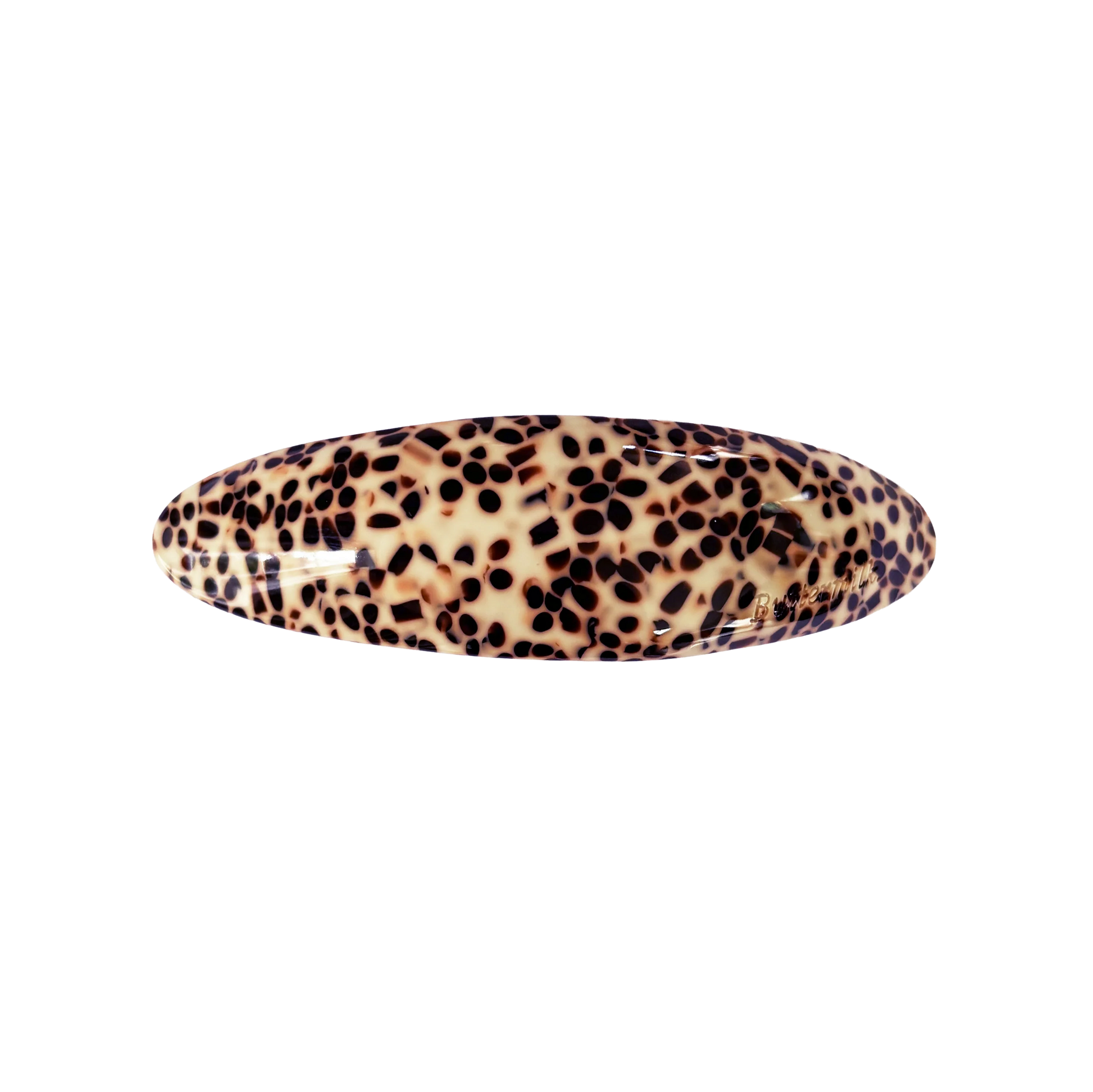 Leopard print hair clip on a white background. Buttermilk Yim Mei Barrette Cinnamon Toast - The Rose Edit