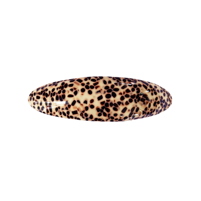 Leopard print hair clip on a white background. Buttermilk Yim Mei Barrette Cinnamon Toast - The Rose Edit