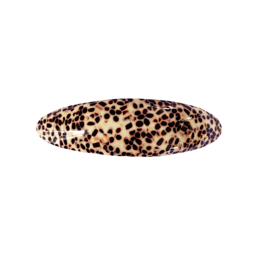 Leopard print hair clip on a white background. Buttermilk Yim Mei Barrette Cinnamon Toast - The Rose Edit
